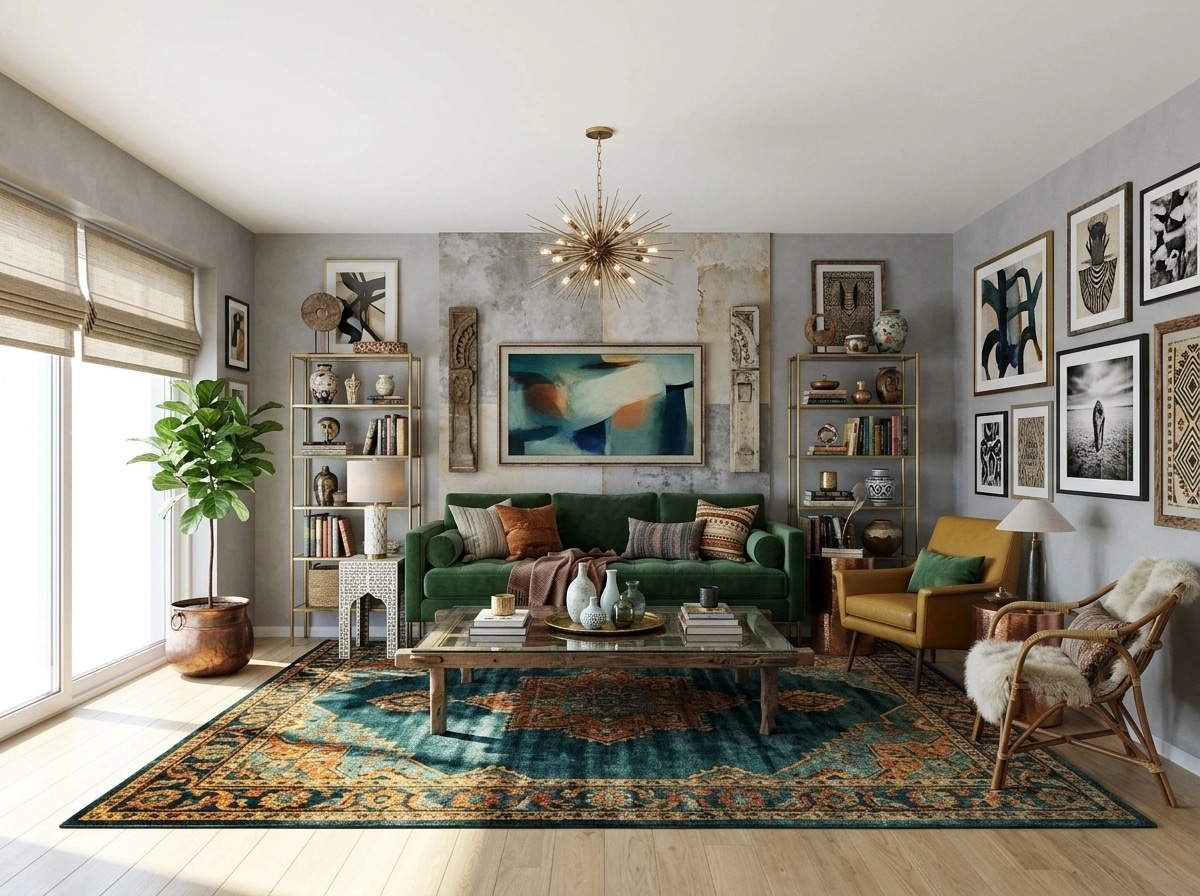 التصميم الداخلي بنمط Eclectic — غرفة المعيشة من GenRoom AI