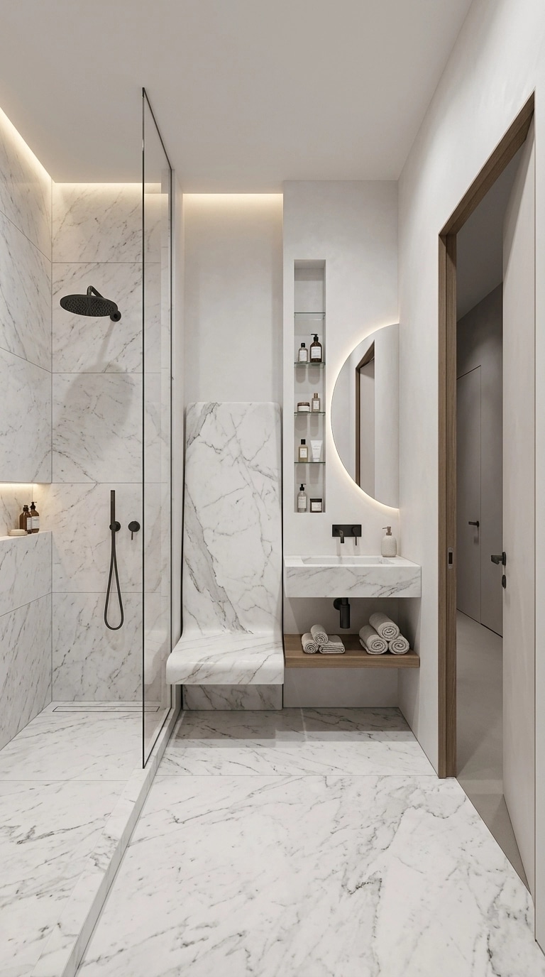 Bathroom interior in Minimalism style — photo by GenRoom AI