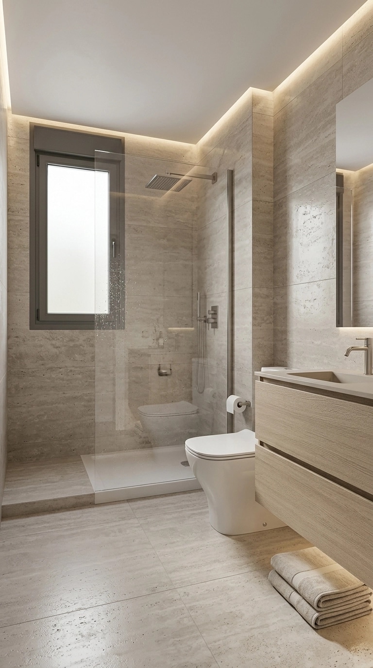 Bathroom interior in Minimalism style — photo by GenRoom AI