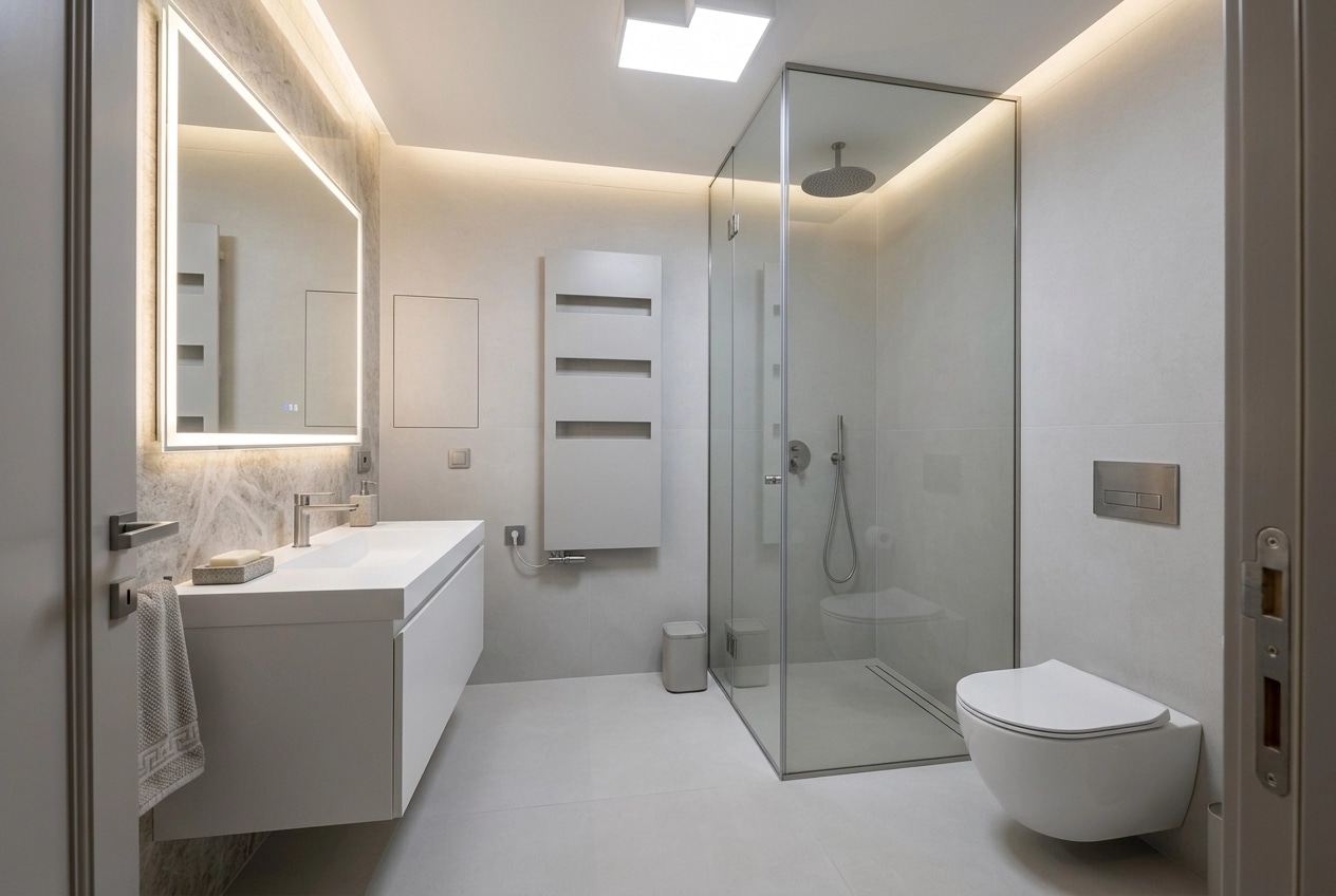 Bathroom interior in Minimalism style — photo by GenRoom AI