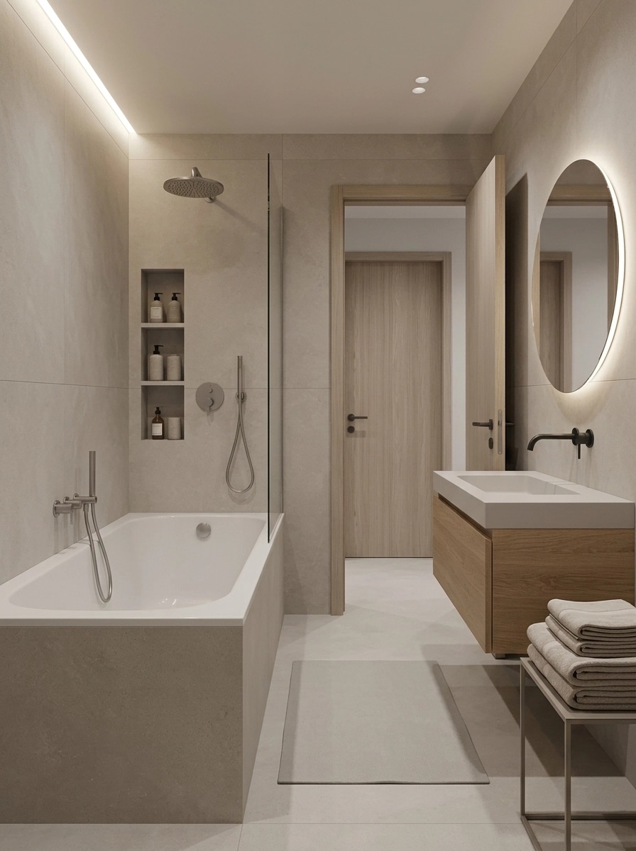 Bathroom interior in Minimalism style — photo by GenRoom AI