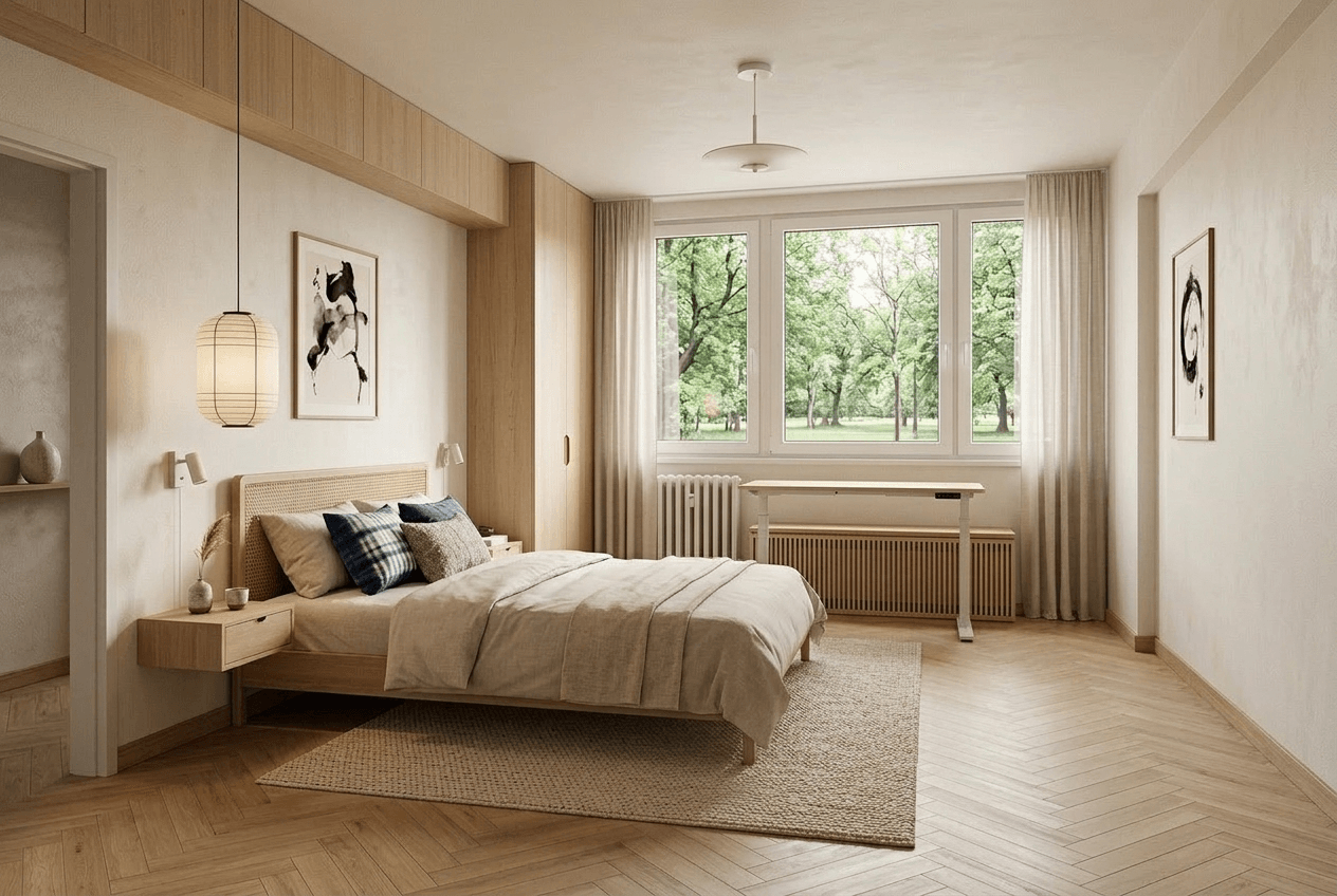 İç mekân tasarımı Scandinavian stili — Yatak Odası GenRoom AI