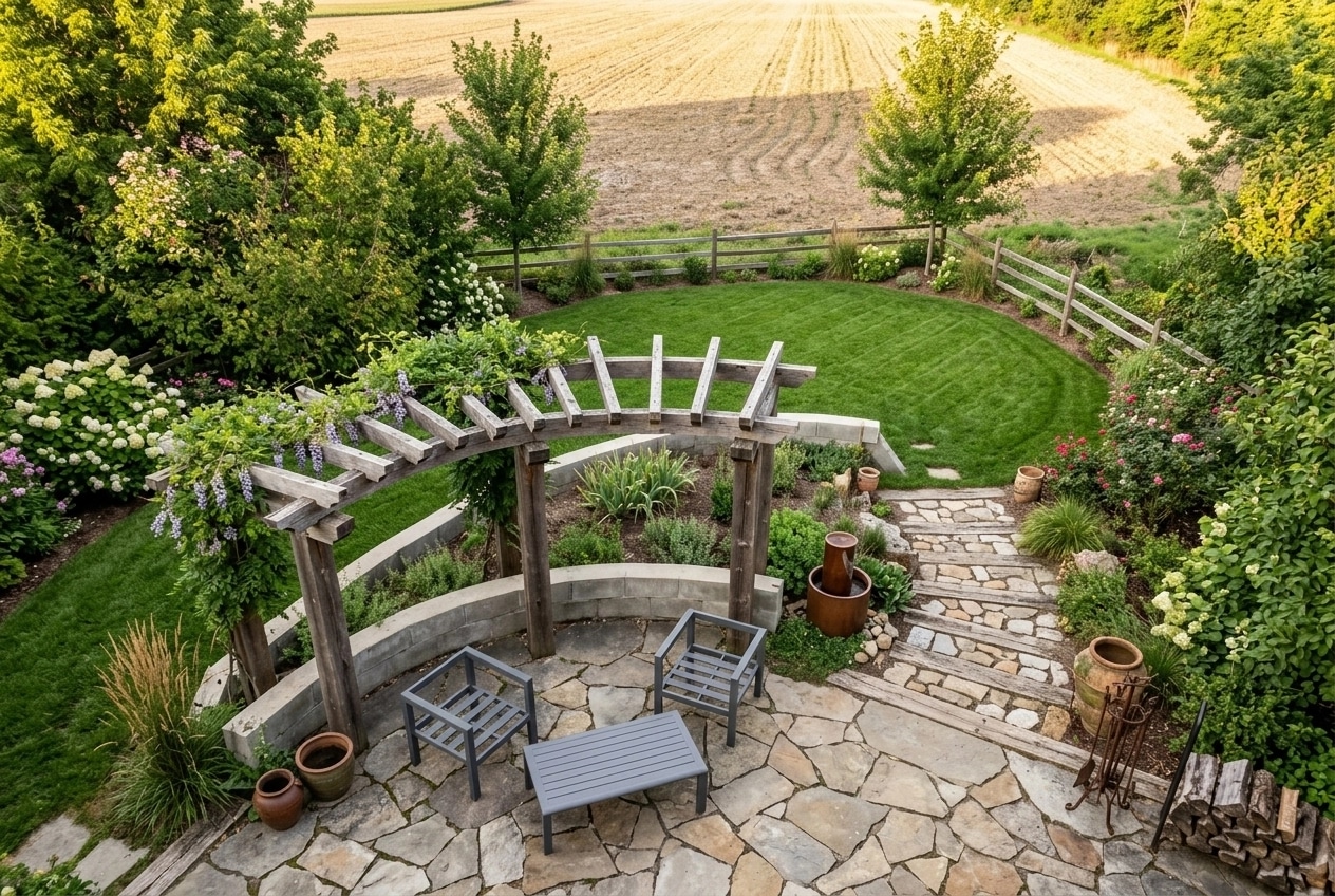 Country Rustic Garden Jardín design — yard photo by GenRoom AI