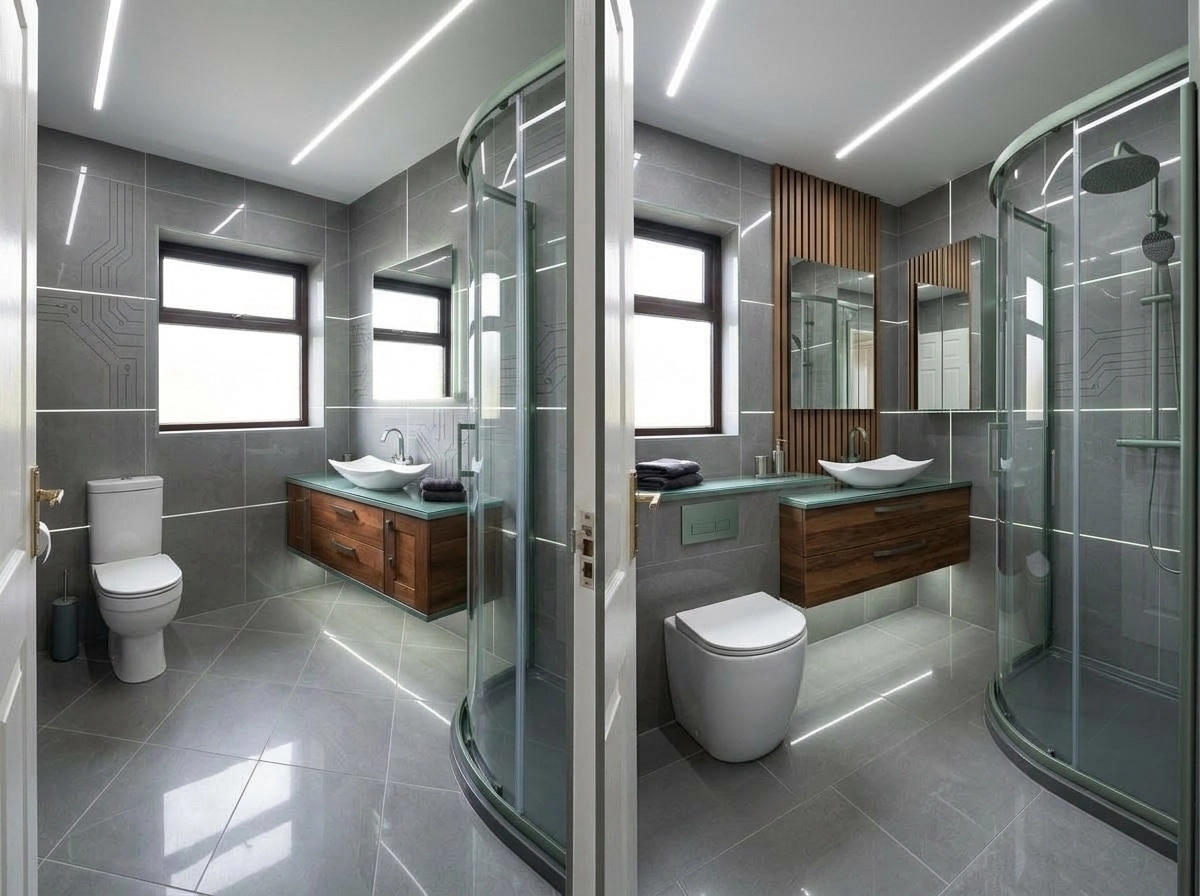 Bathroom interior in Blacktec style — photo by GenRoom AI