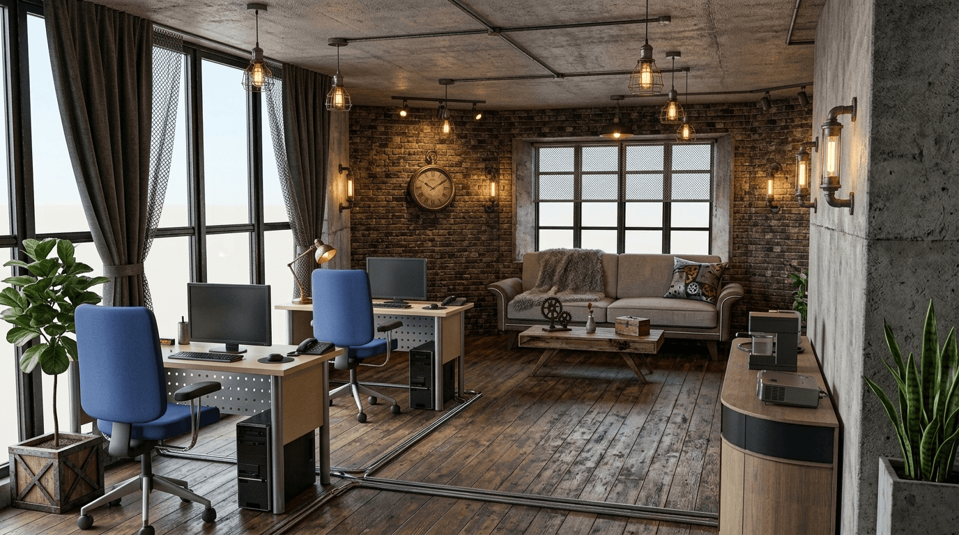 Interior design in Loft / Industrial style — office_space by GenRoom AI