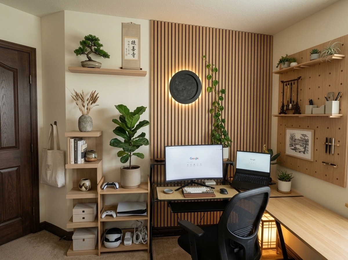 Office interior in Japandi style — photo by GenRoom AI