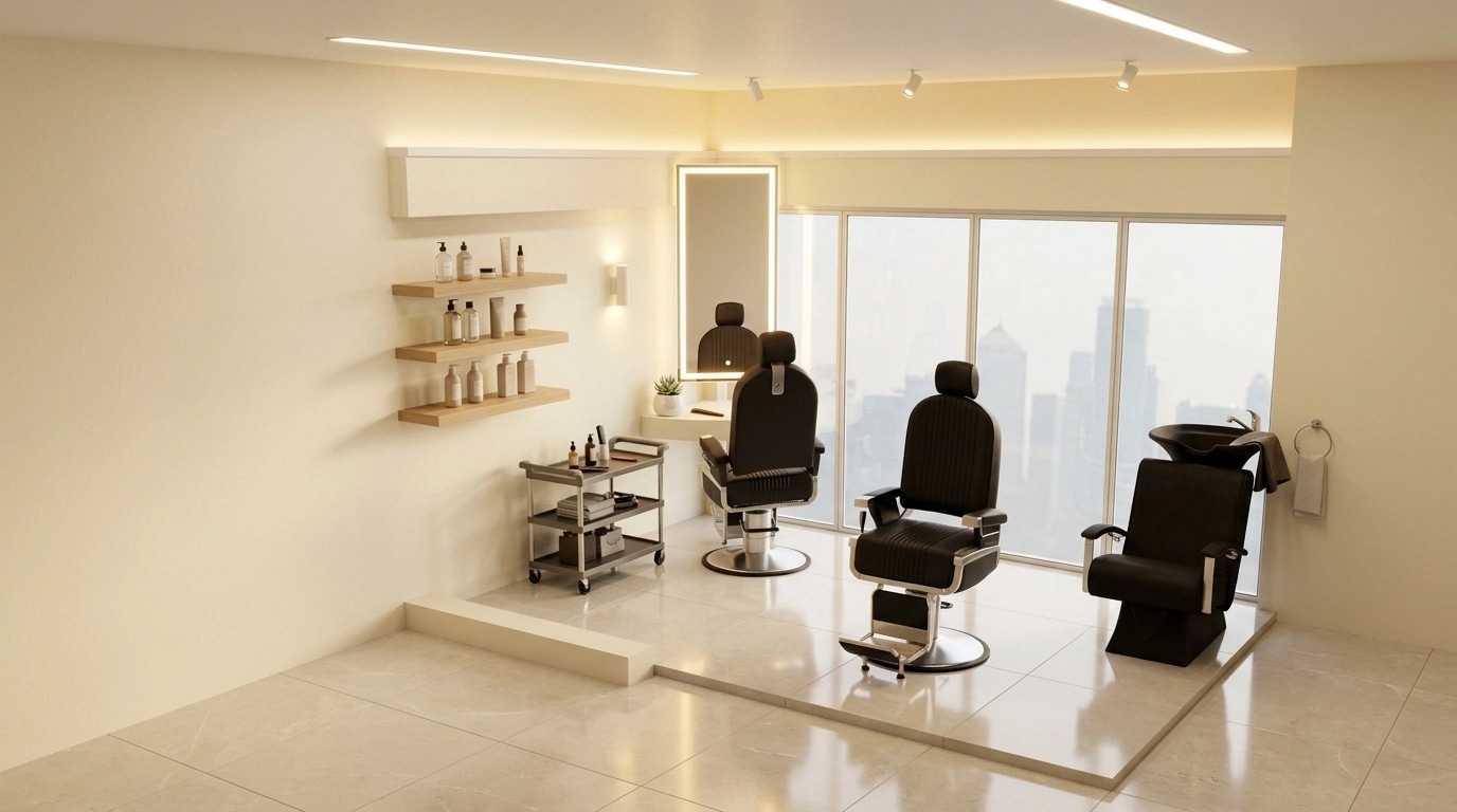 Interior design in Minimalism style — barbershop by GenRoom AI