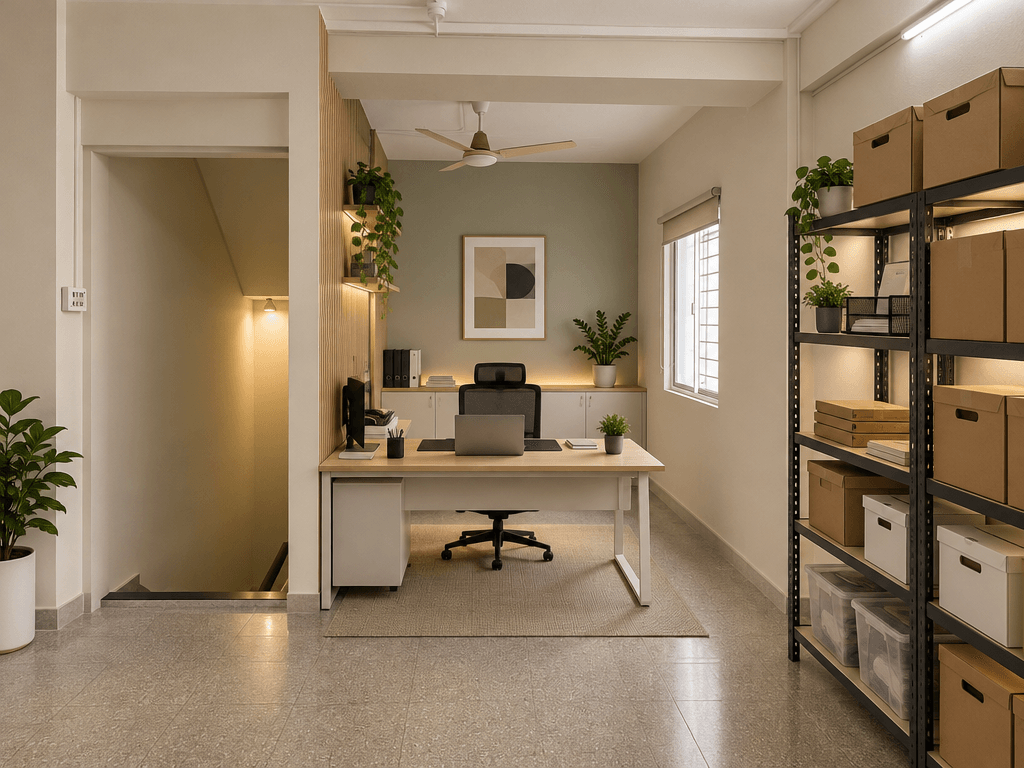 Office interior in Minimalism style — photo by GenRoom AI
