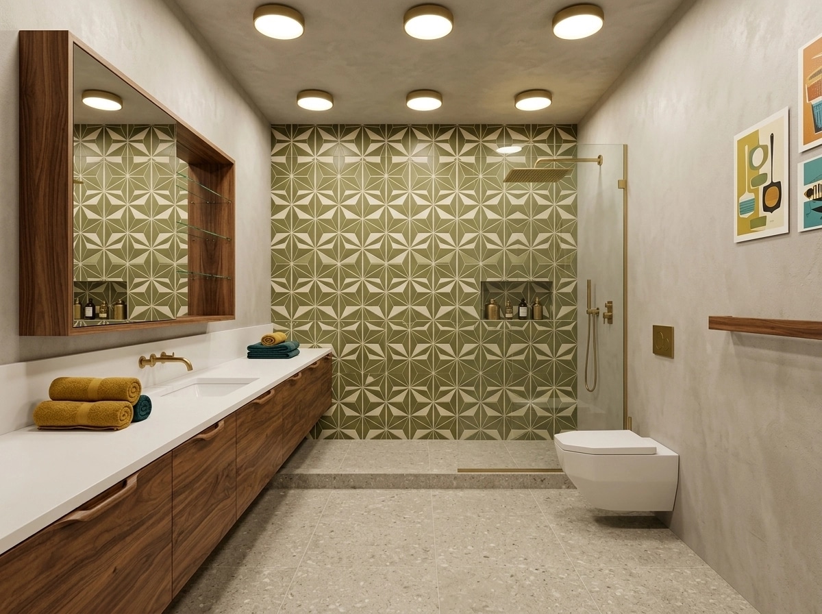 Design d'intérieur en style Mid-Century Modern — Salle de bain par GenRoom AI