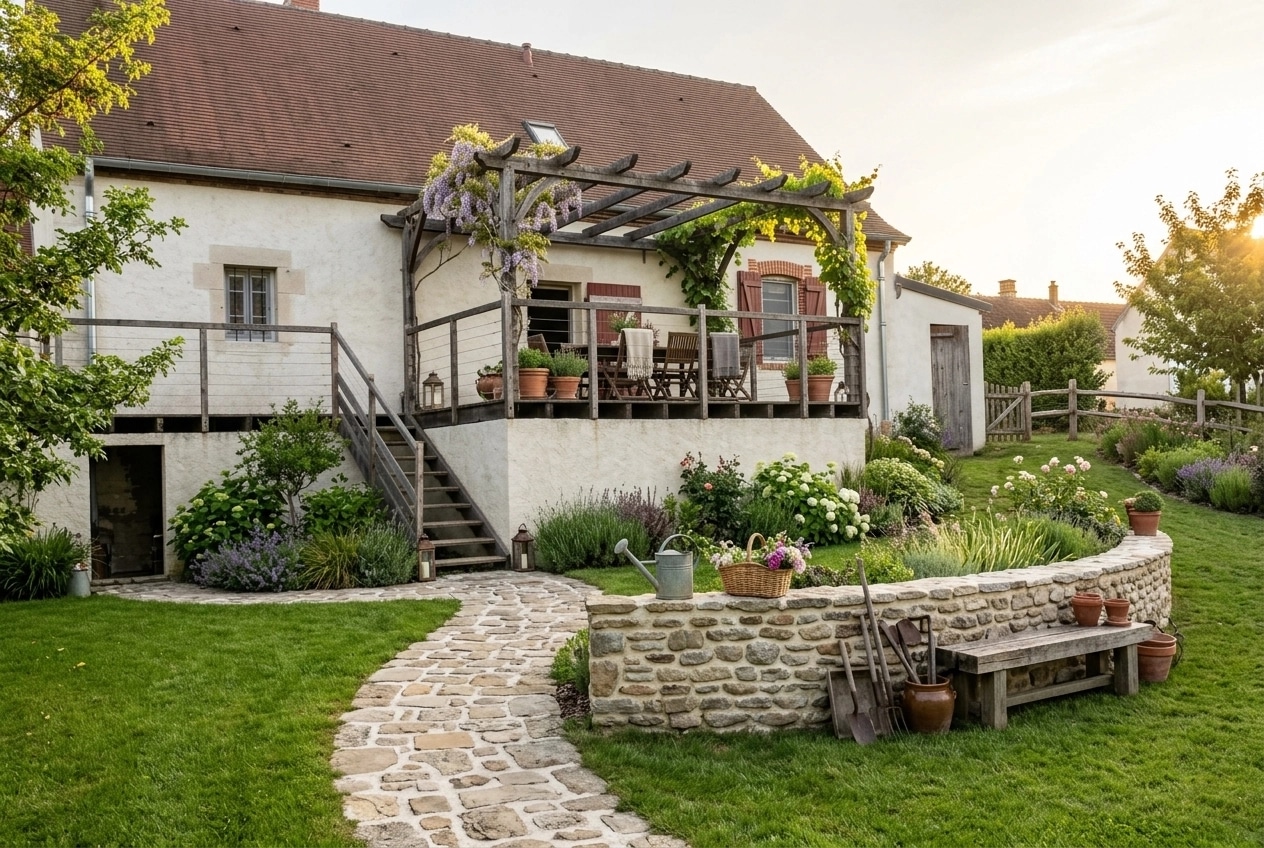 Country Rustic Garden Jardín design — yard photo by GenRoom AI