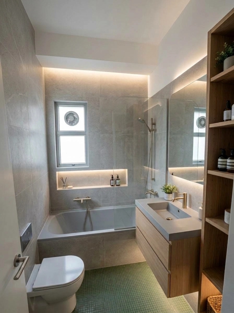 Bathroom interior in Minimalism style — photo by GenRoom AI