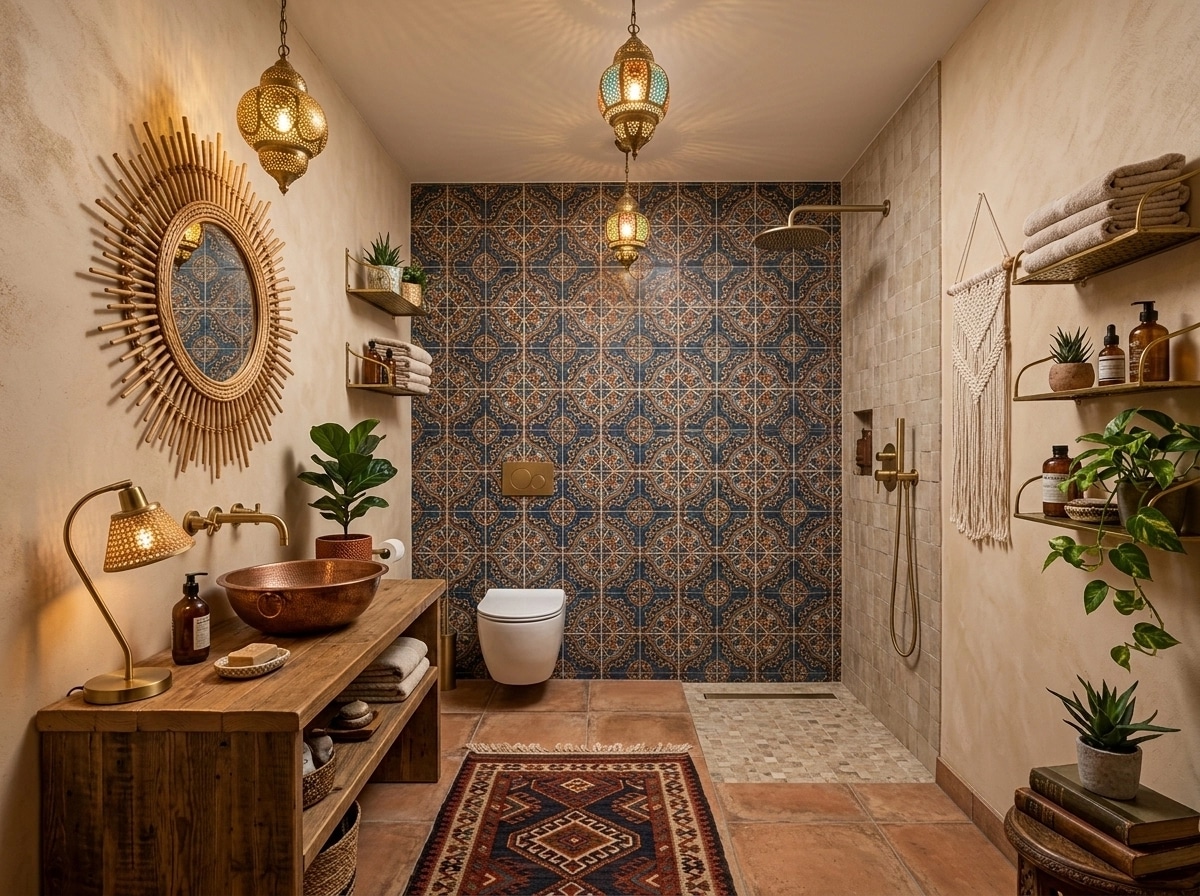 Bathroom interior in Bohemian style — photo by GenRoom AI
