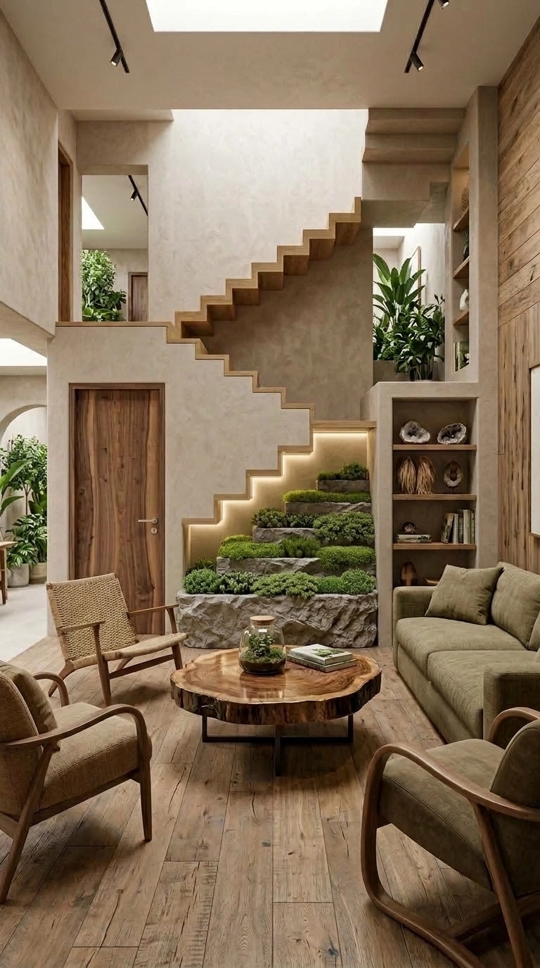 İç mekân tasarımı Biophilic stili — Oturma Odası GenRoom AI