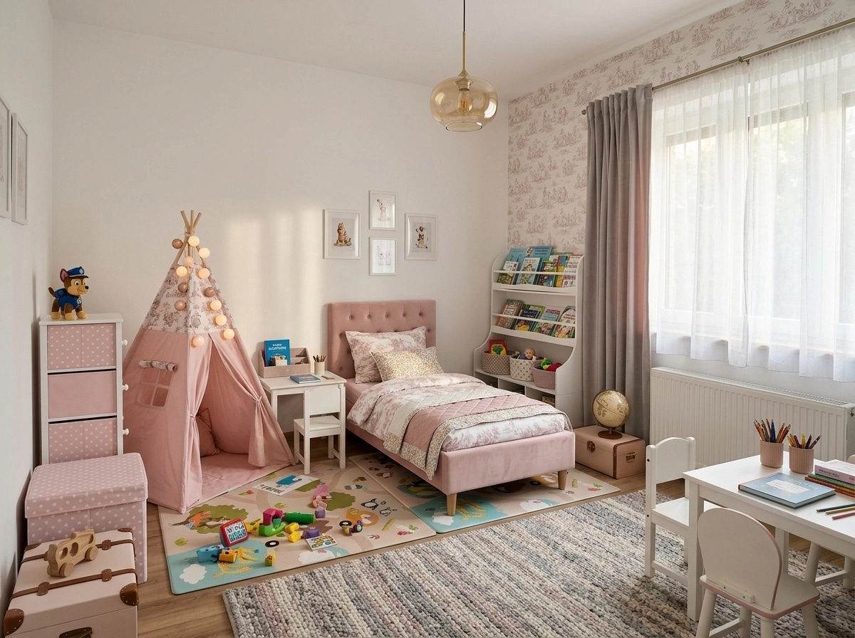 Transitional Kids Room design — interior photo by GenRoom AI