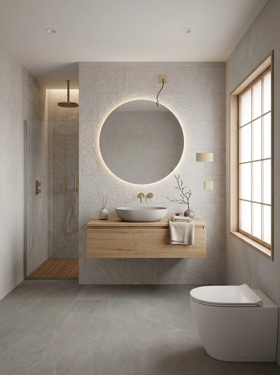 Bathroom interior in Japandi style — photo by GenRoom AI