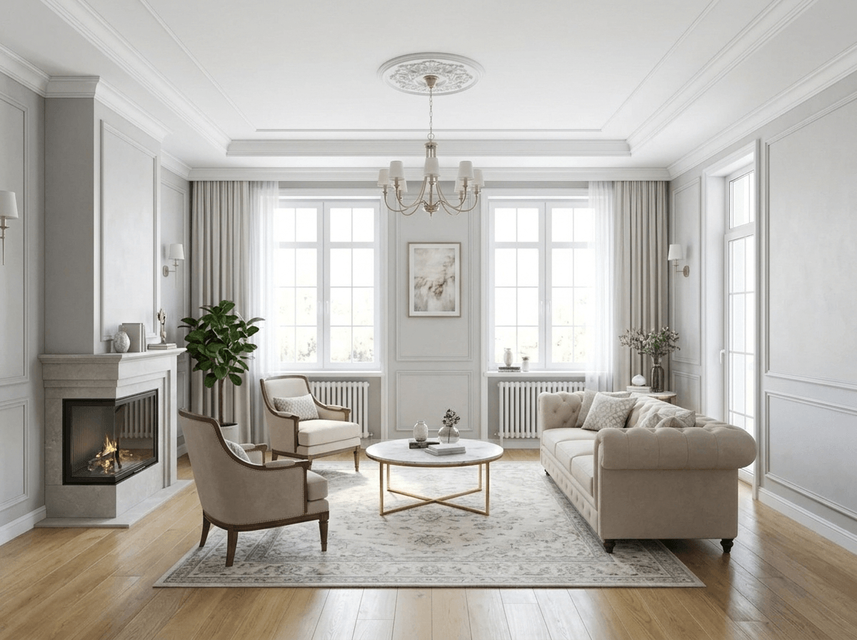 Neoclassic Living Room design — interior photo by GenRoom AI