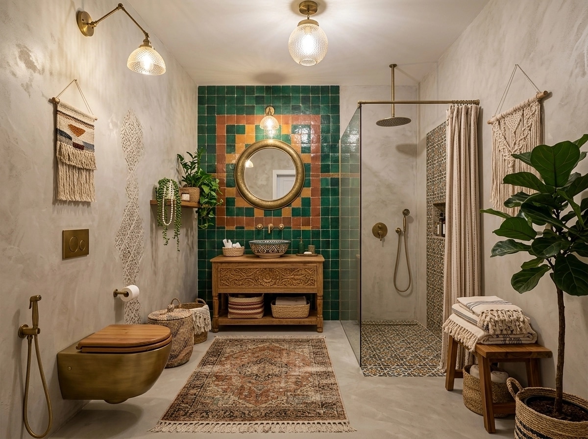 Bathroom interior in Bohemian style — photo by GenRoom AI