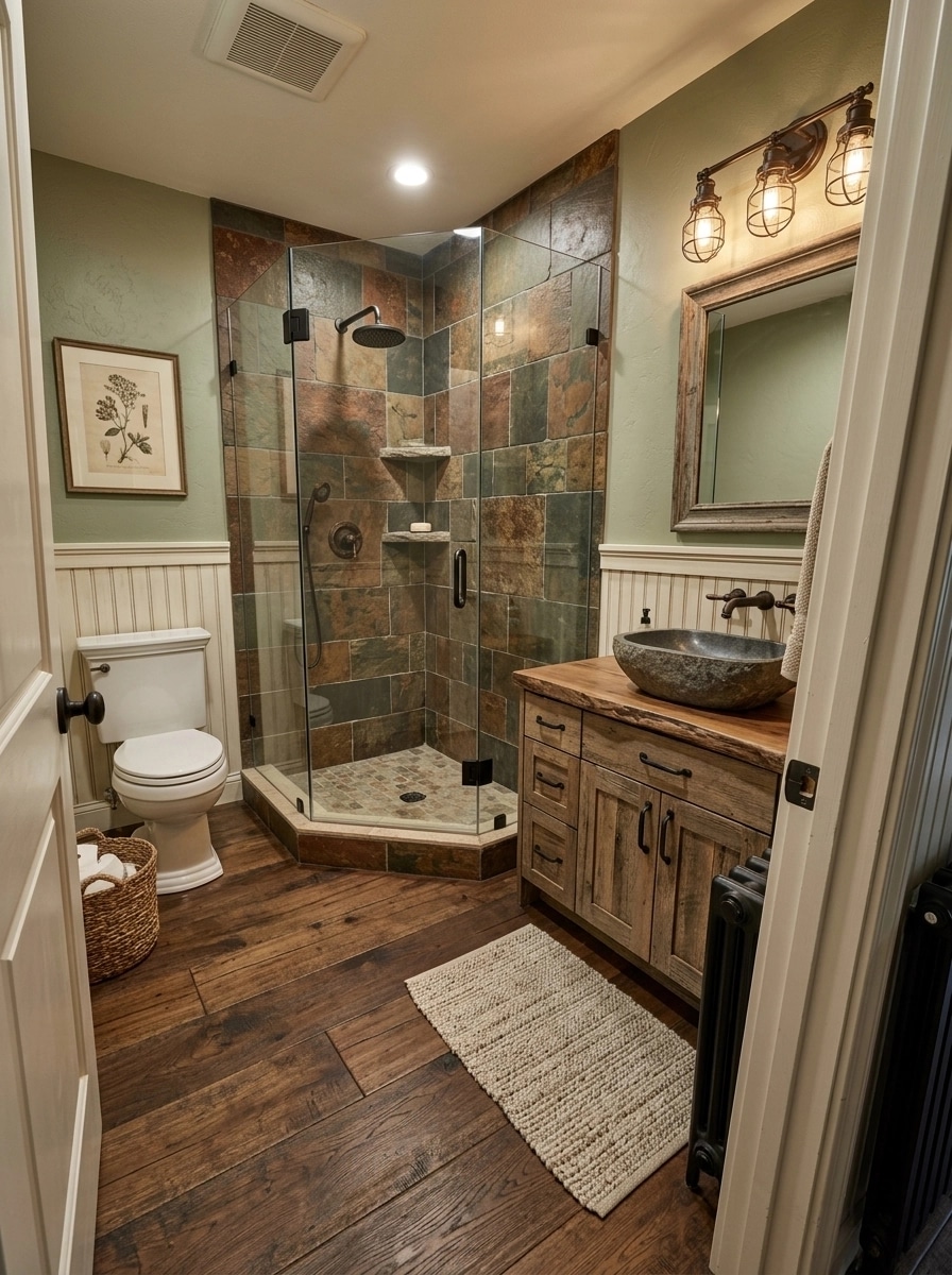 Bathroom interior in Rustic style — photo by GenRoom AI