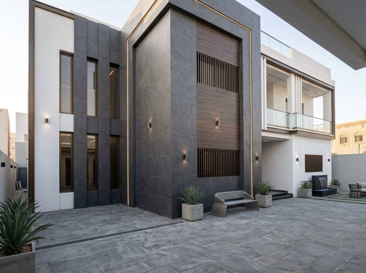 Fasad desain di Contemporary Facade gaya — Fasad oleh GenRoom AI