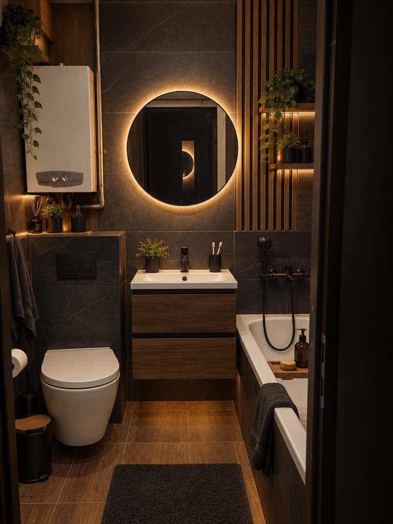 Bathroom interior in Blacktec style — photo by GenRoom AI