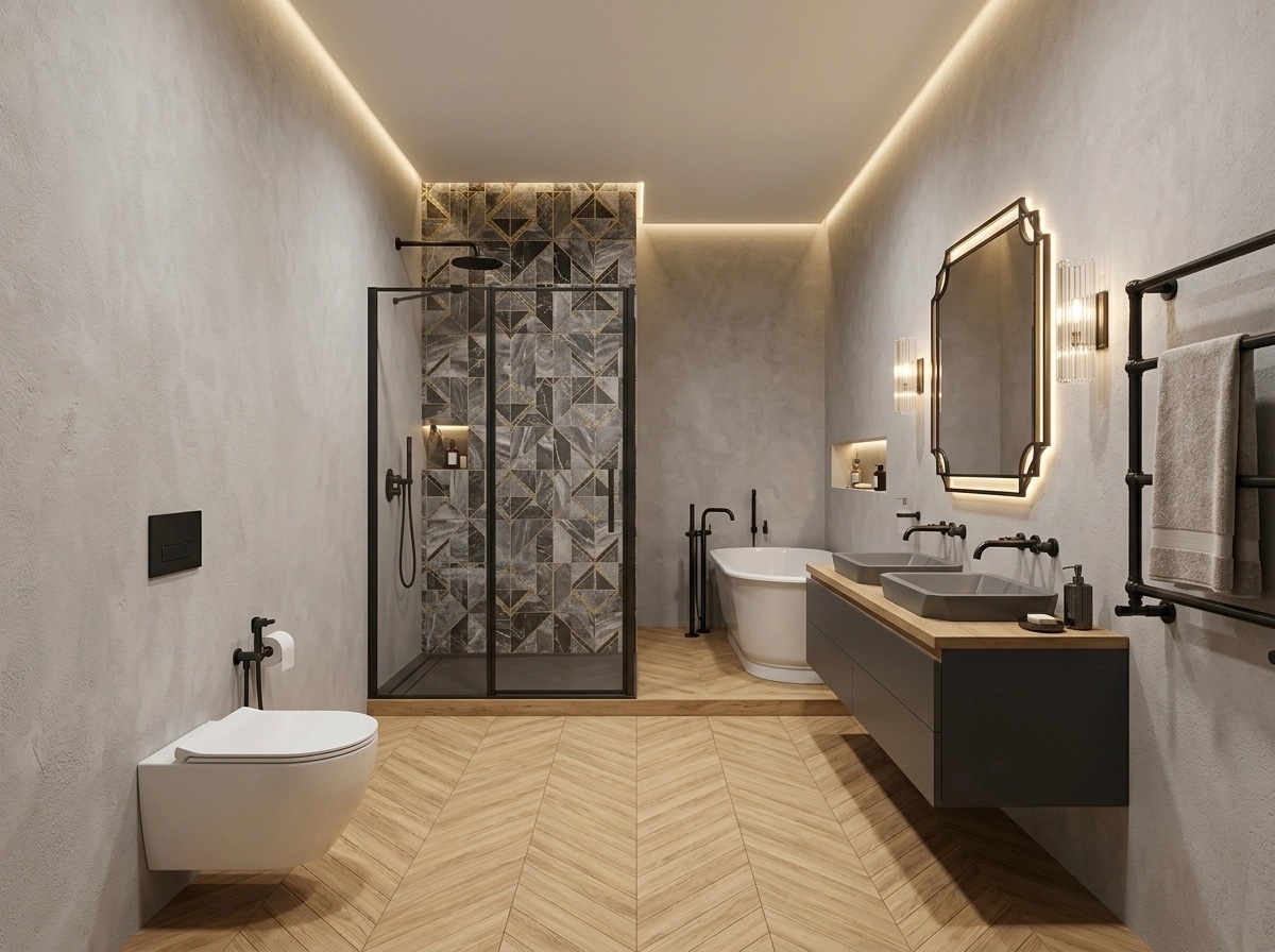 Bathroom interior in Art Deco style — photo by GenRoom AI