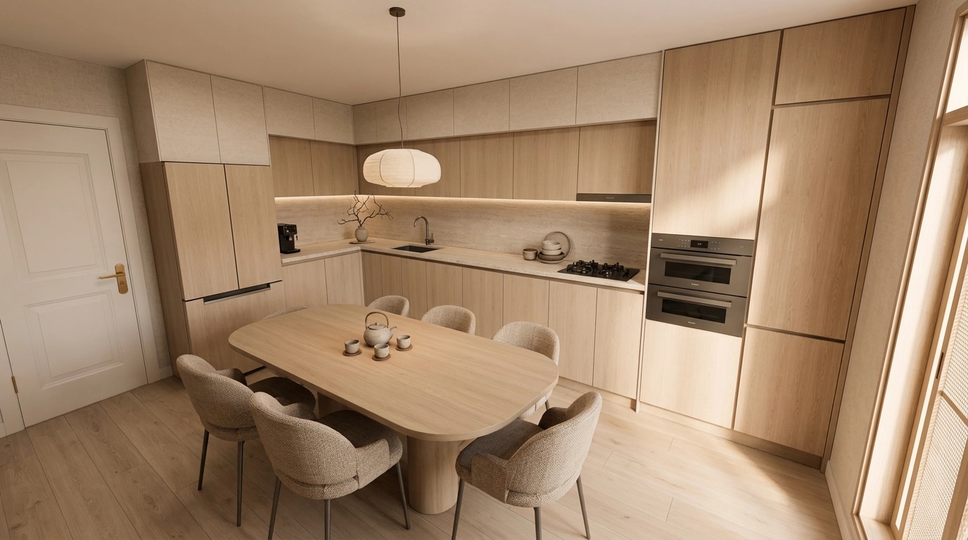Kitchen interior in Japandi style — photo by GenRoom AI