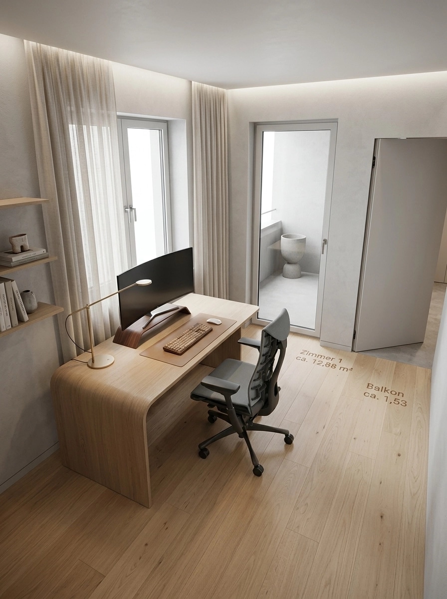 Office interior in Minimalism style — photo by GenRoom AI