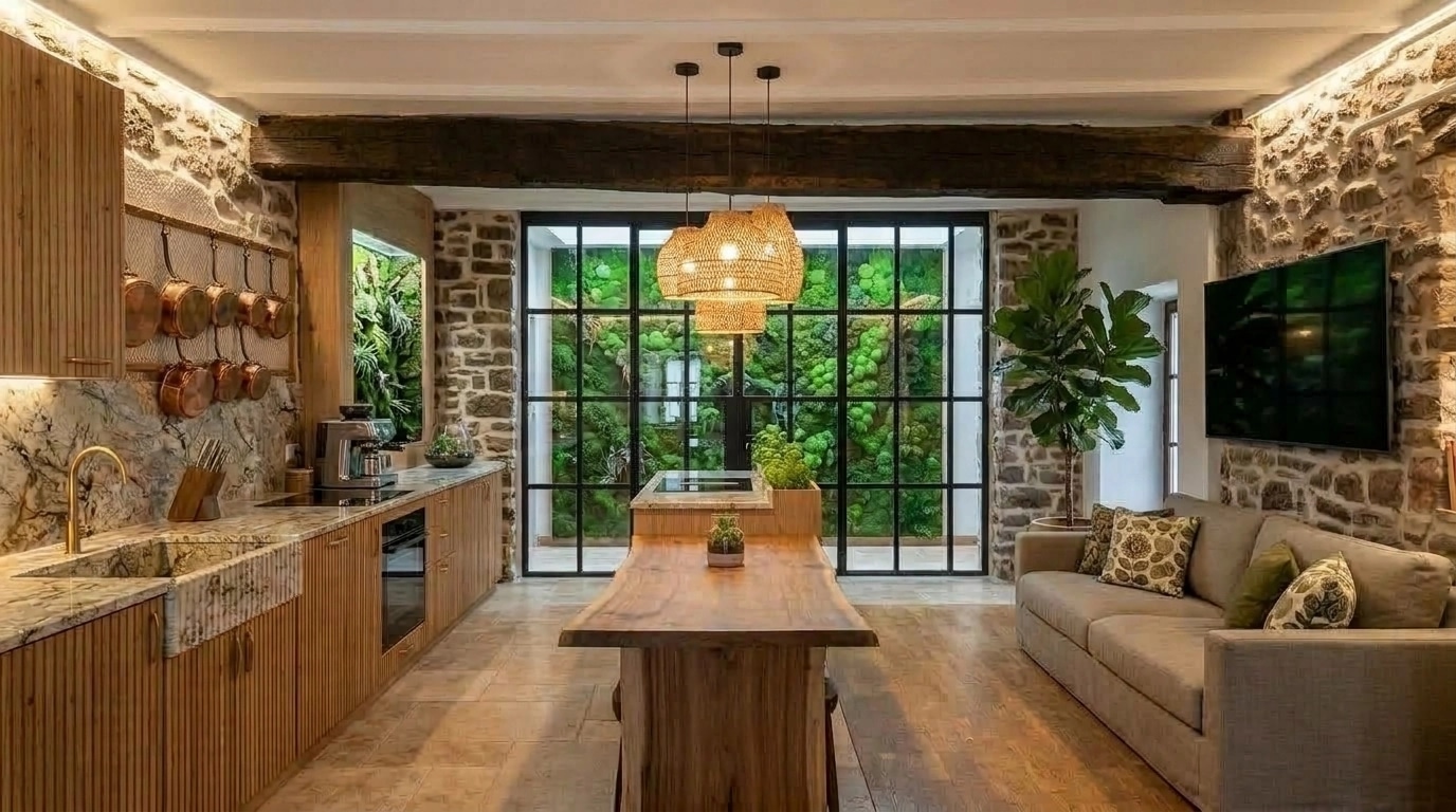 Kitchen interior in Biophilic style — photo by GenRoom AI