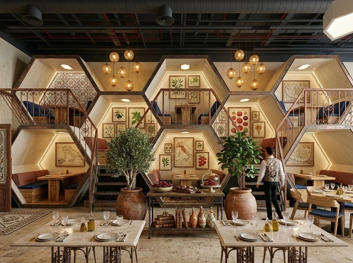 Interior design in Mediterranean style — restaurant by GenRoom AI