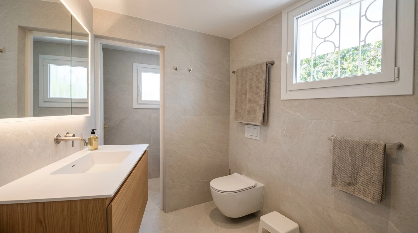 Bathroom interior in Minimalism style — photo by GenRoom AI