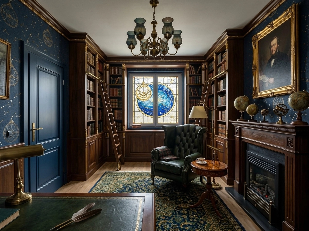 Interior design in British style — library by GenRoom AI
