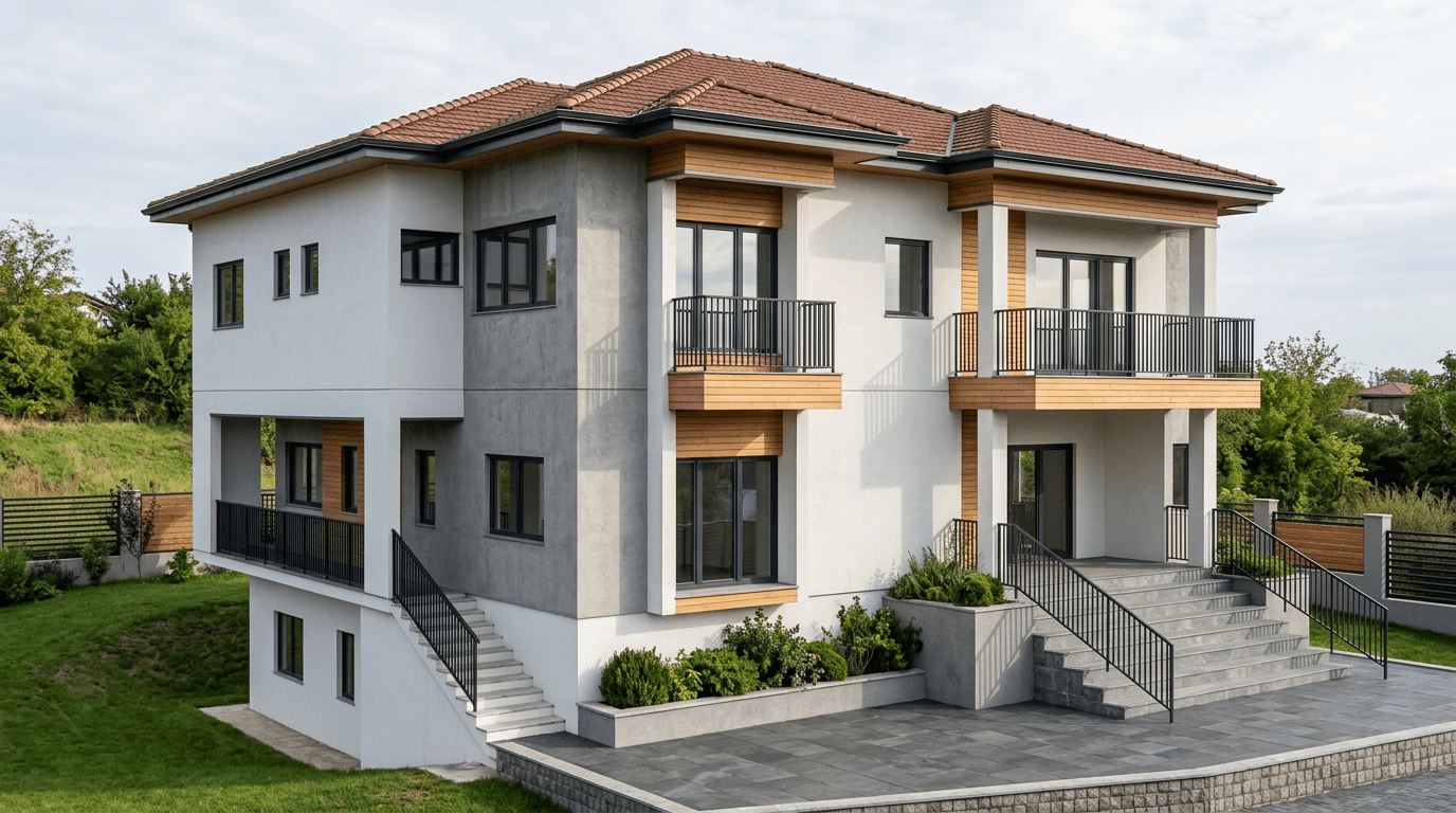 Fasaddesign i stilen Contemporary Facade — Fasad av GenRoom AI