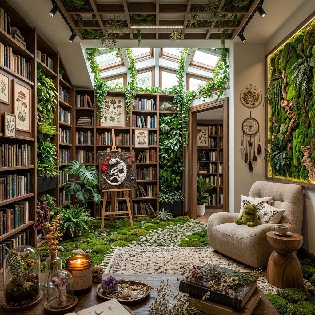 Interior design in Biophilic style — library by GenRoom AI