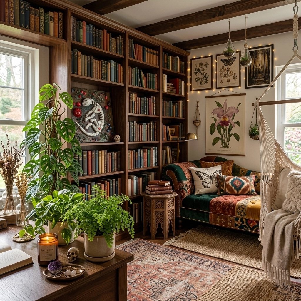 Interior design in Bohemian style — library by GenRoom AI