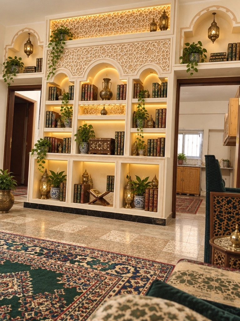 Interior design in Islamic Geometric style — library by GenRoom AI