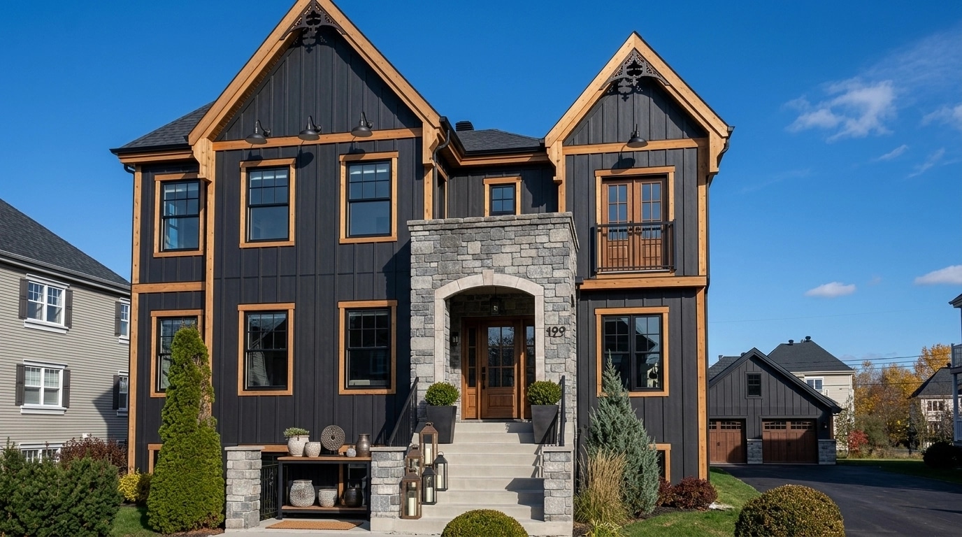 Facade design in Barnhouse Facade style — photo by GenRoom AI