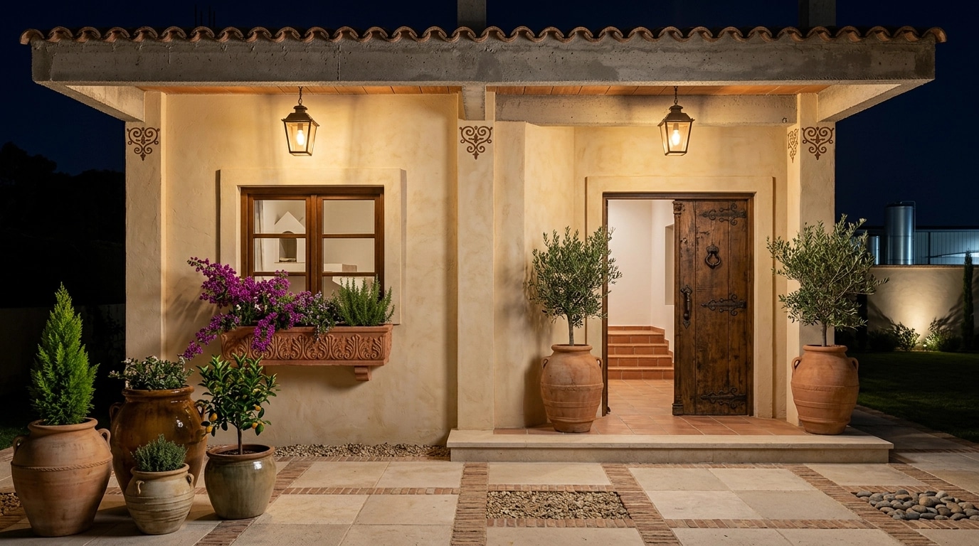 Facade design in Mediterranean Facade style — photo by GenRoom AI