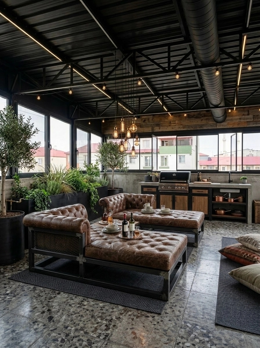 Interior design in Loft / Industrial style — terrace by GenRoom AI