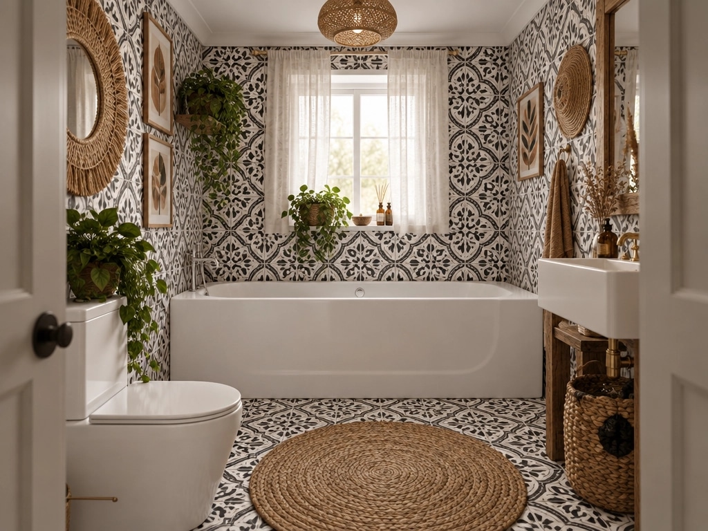 Bathroom interior in Bohemian style — photo by GenRoom AI