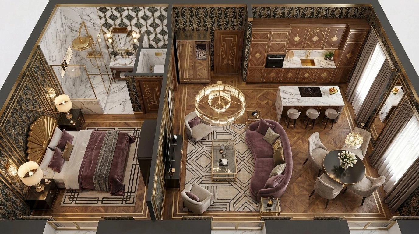 Art Deco Living Room design — interior photo by GenRoom AI