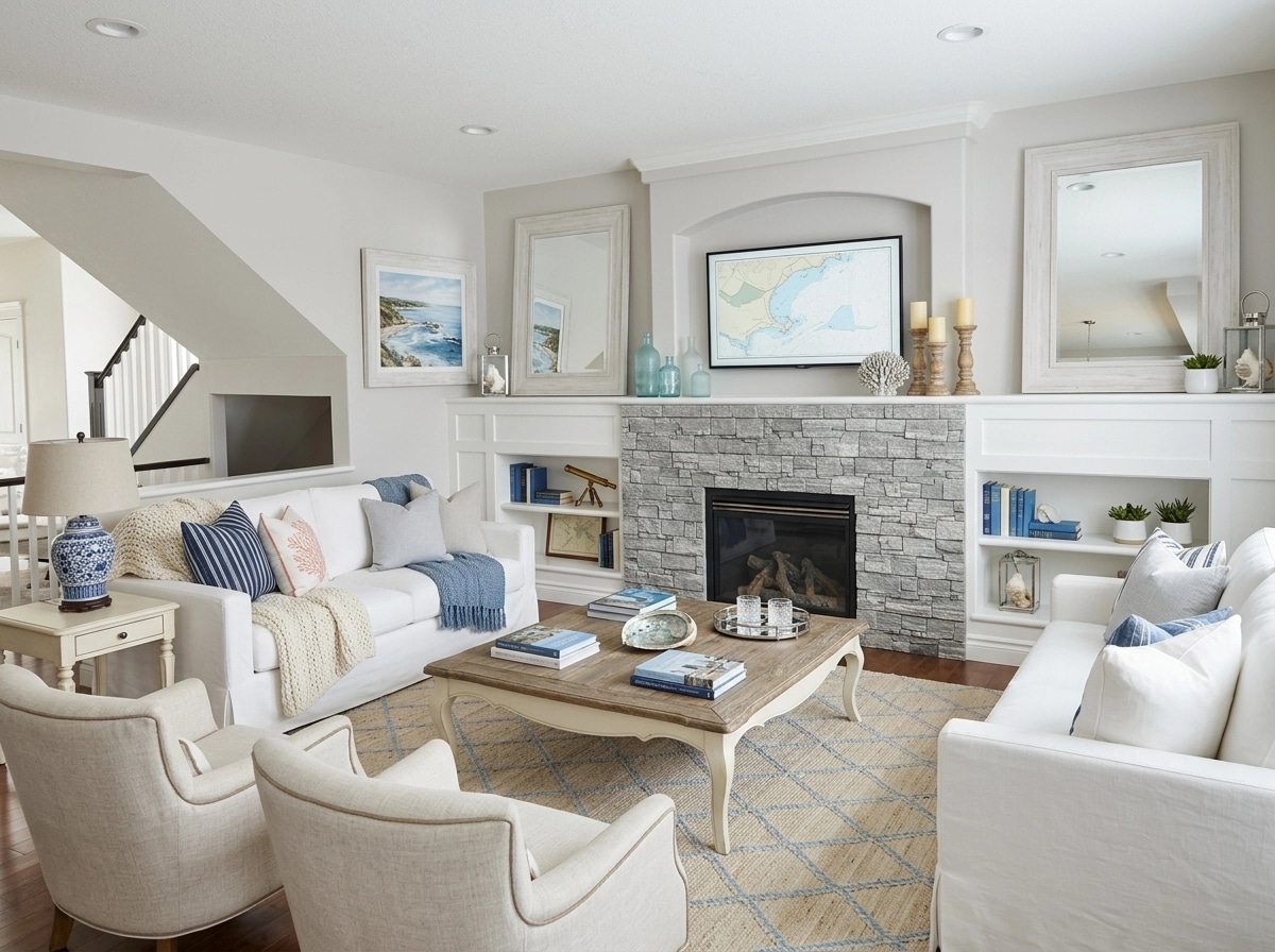Interior design in Coastal / Hamptons style — Living Room by GenRoom AI