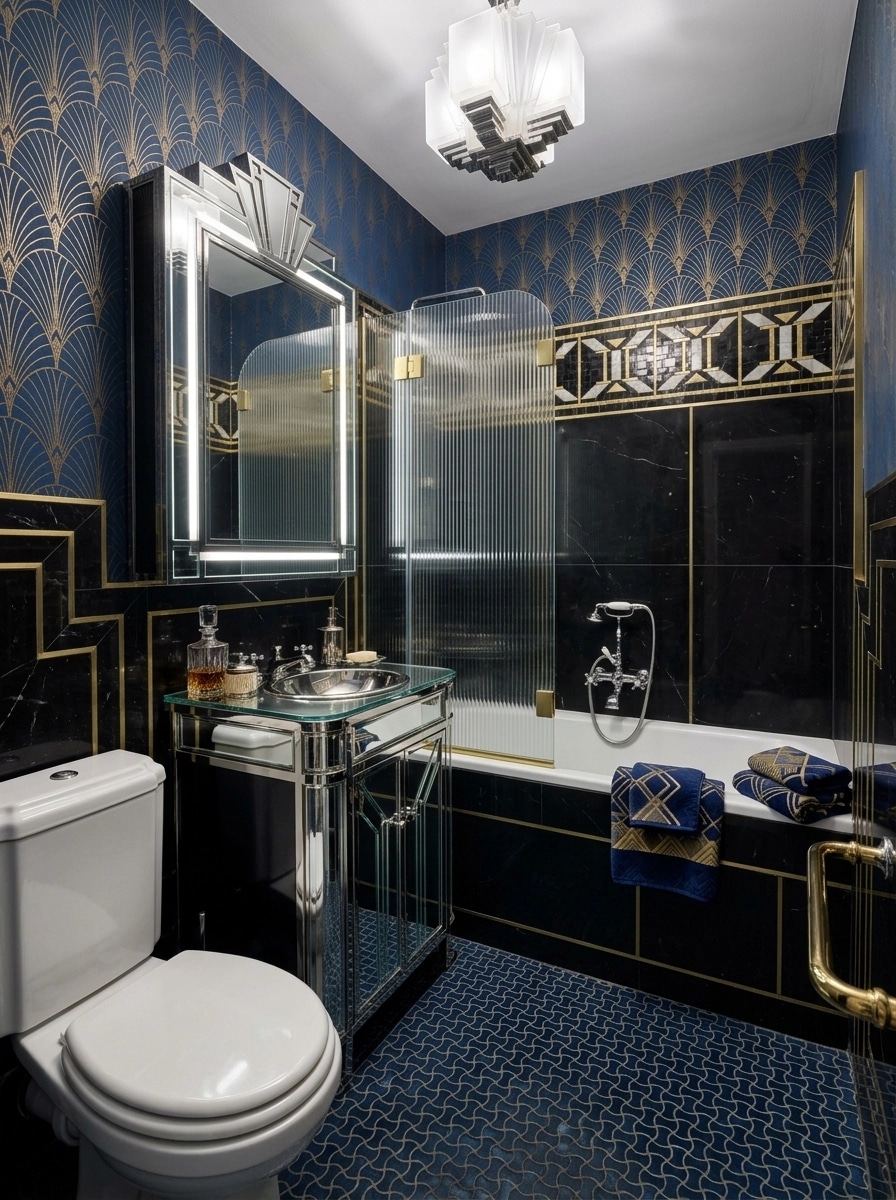 Bathroom interior in Art Deco style — photo by GenRoom AI