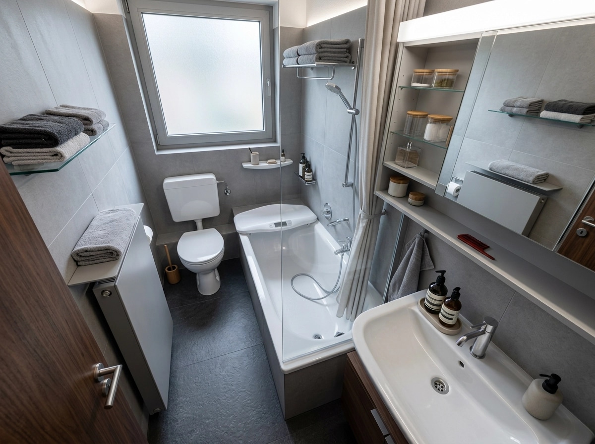 Bathroom interior in Minimalism style — photo by GenRoom AI