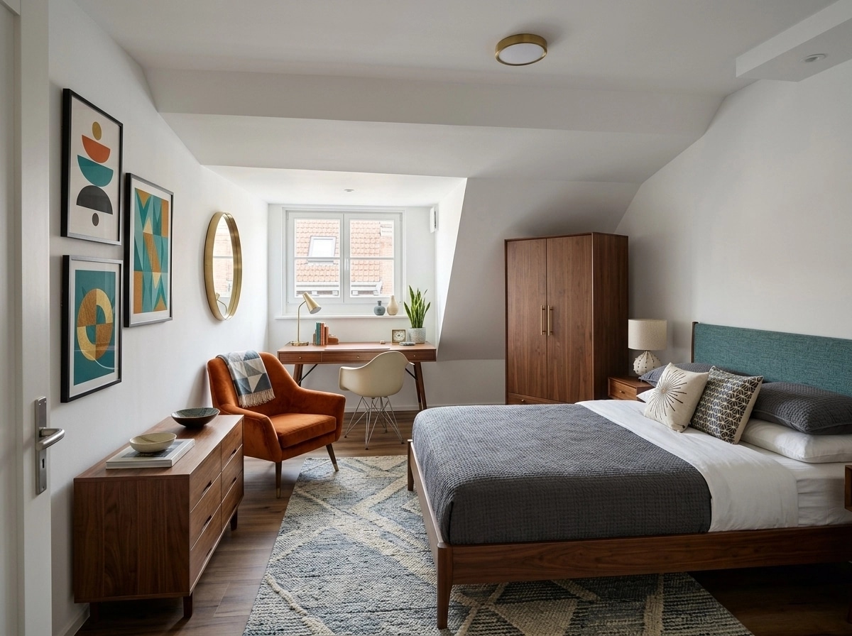 Interior design in Mid-Century Modern style — Bedroom by GenRoom AI