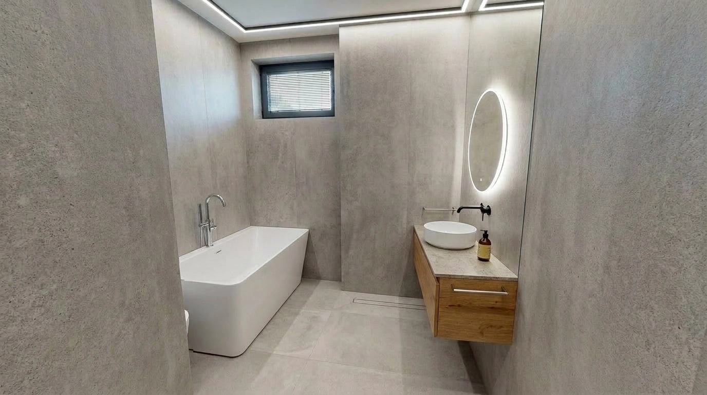 Bathroom interior in Minimalism style — photo by GenRoom AI