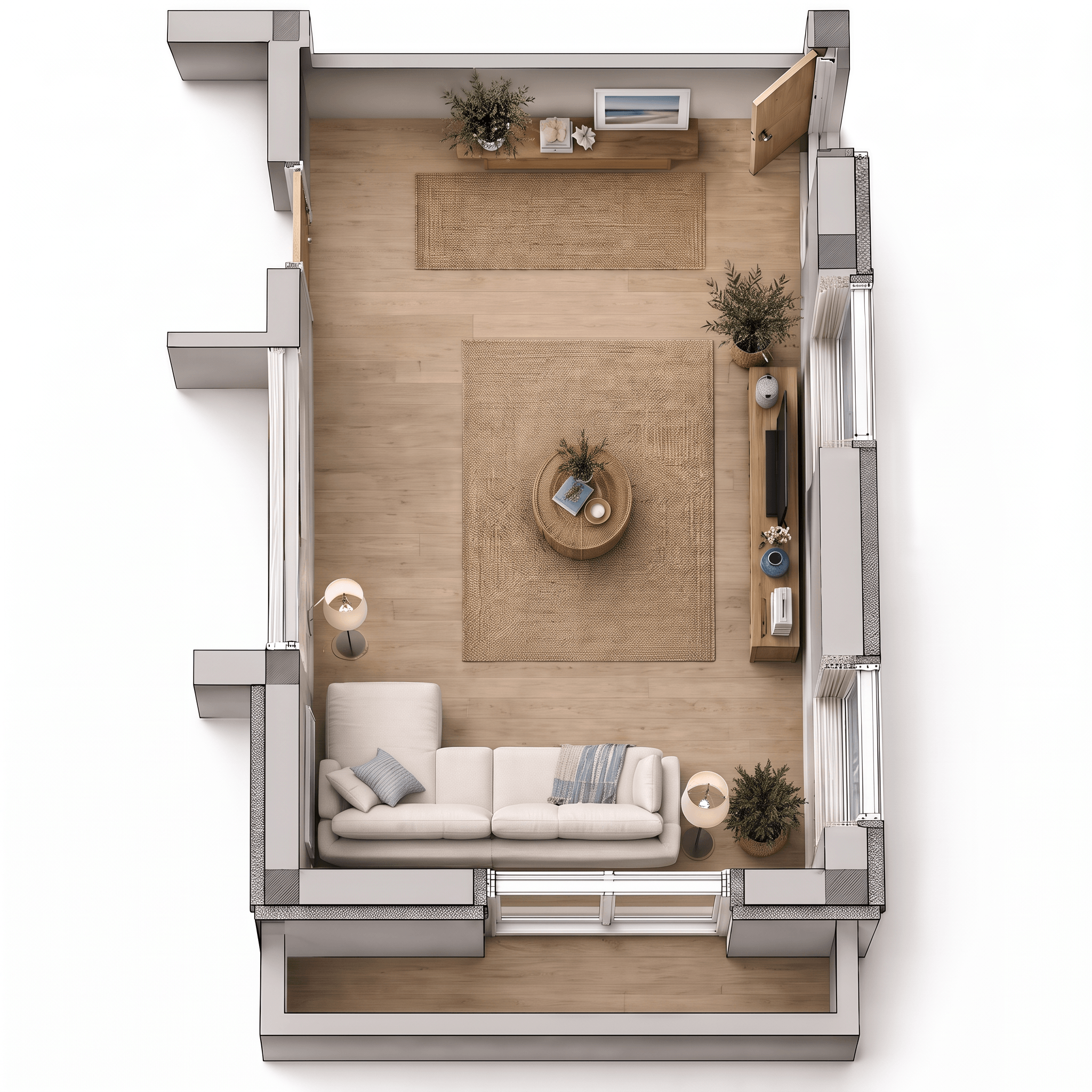 Interior desain di Coastal / Hamptons gaya — Ruang Tamu oleh GenRoom AI