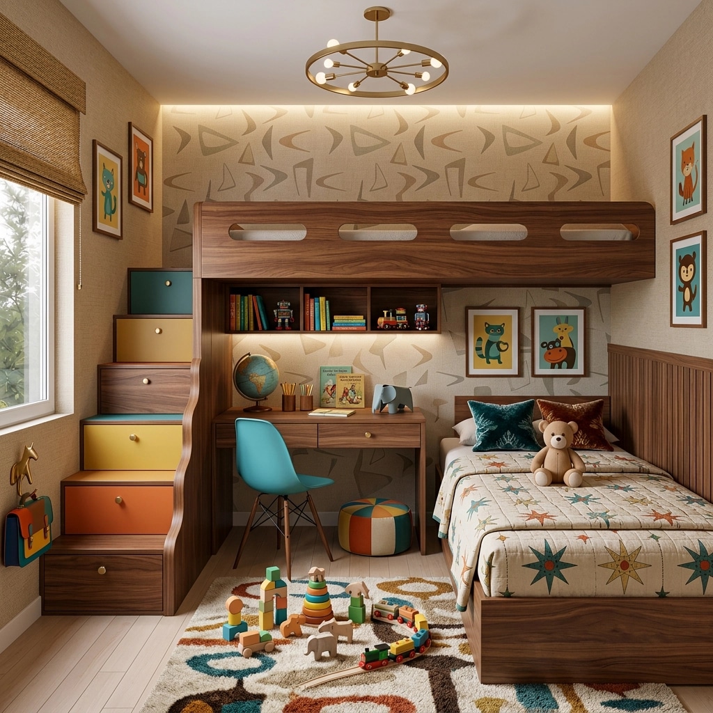 Mid-Century Modern Kids Room design — interior photo by GenRoom AI