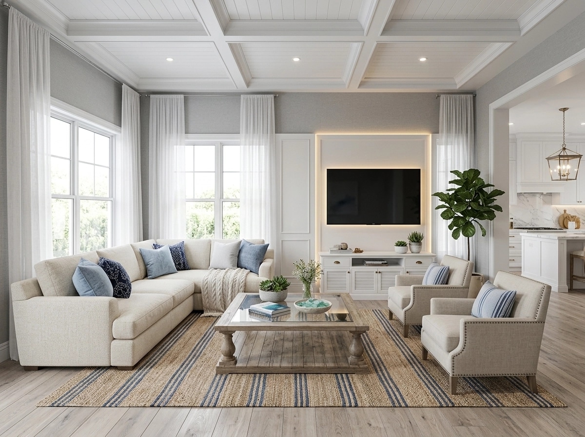 Interior desain di Coastal / Hamptons gaya — Ruang Tamu oleh GenRoom AI
