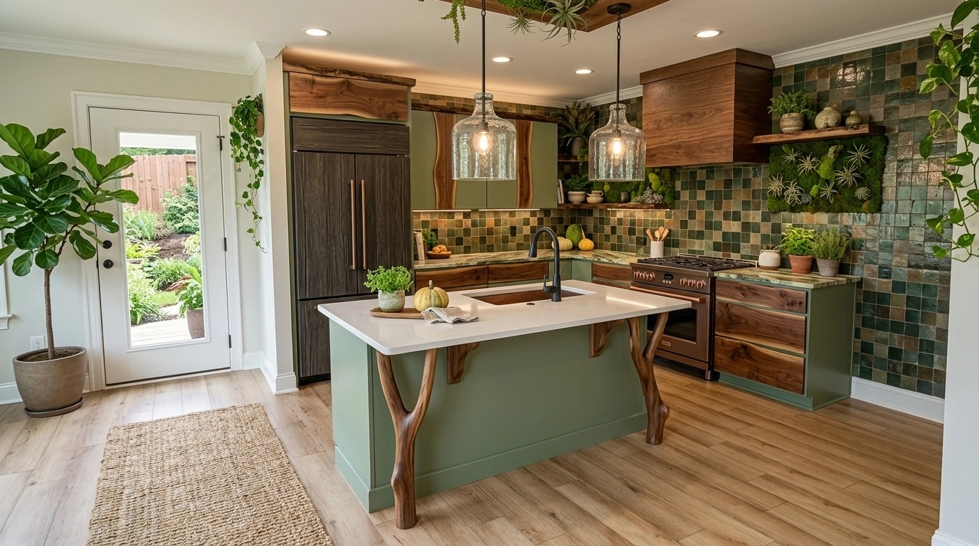 Kitchen interior in Biophilic style — photo by GenRoom AI