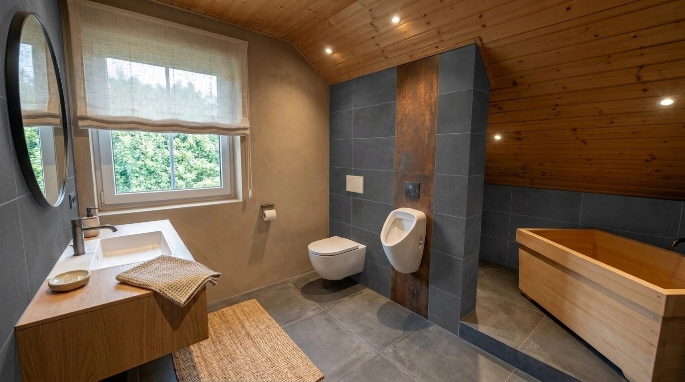 Bathroom interior in Japandi style — photo by GenRoom AI